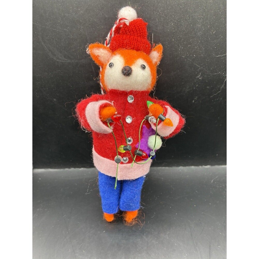 Macy's Holiday Lane Felted Fox Holiday Christmas  Ornament  6" x 4"